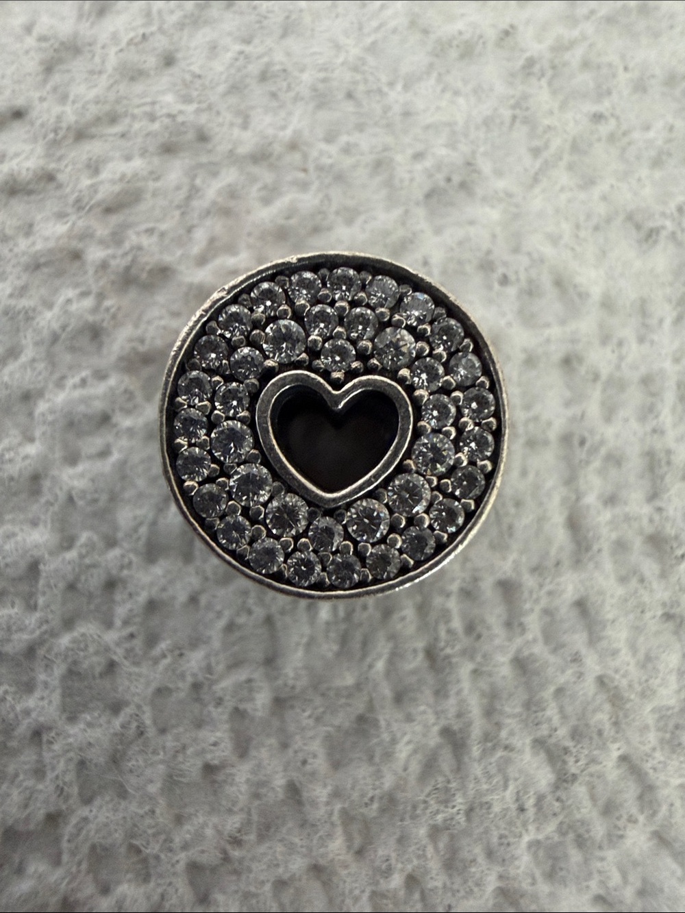 Pandora Round Heart Happy Anniversary Pavé Charm - Clear Crystals